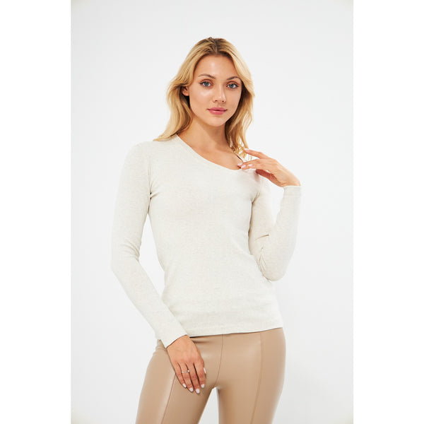 Off-White Rib Cross Scoop Neck Top | Montivo Pakistan