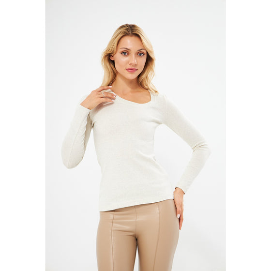 Off-White Rib Cross Scoop Neck Top | Montivo Pakistan