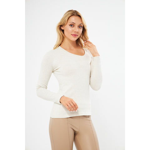 Off-White Rib Cross Scoop Neck Top | Montivo Pakistan