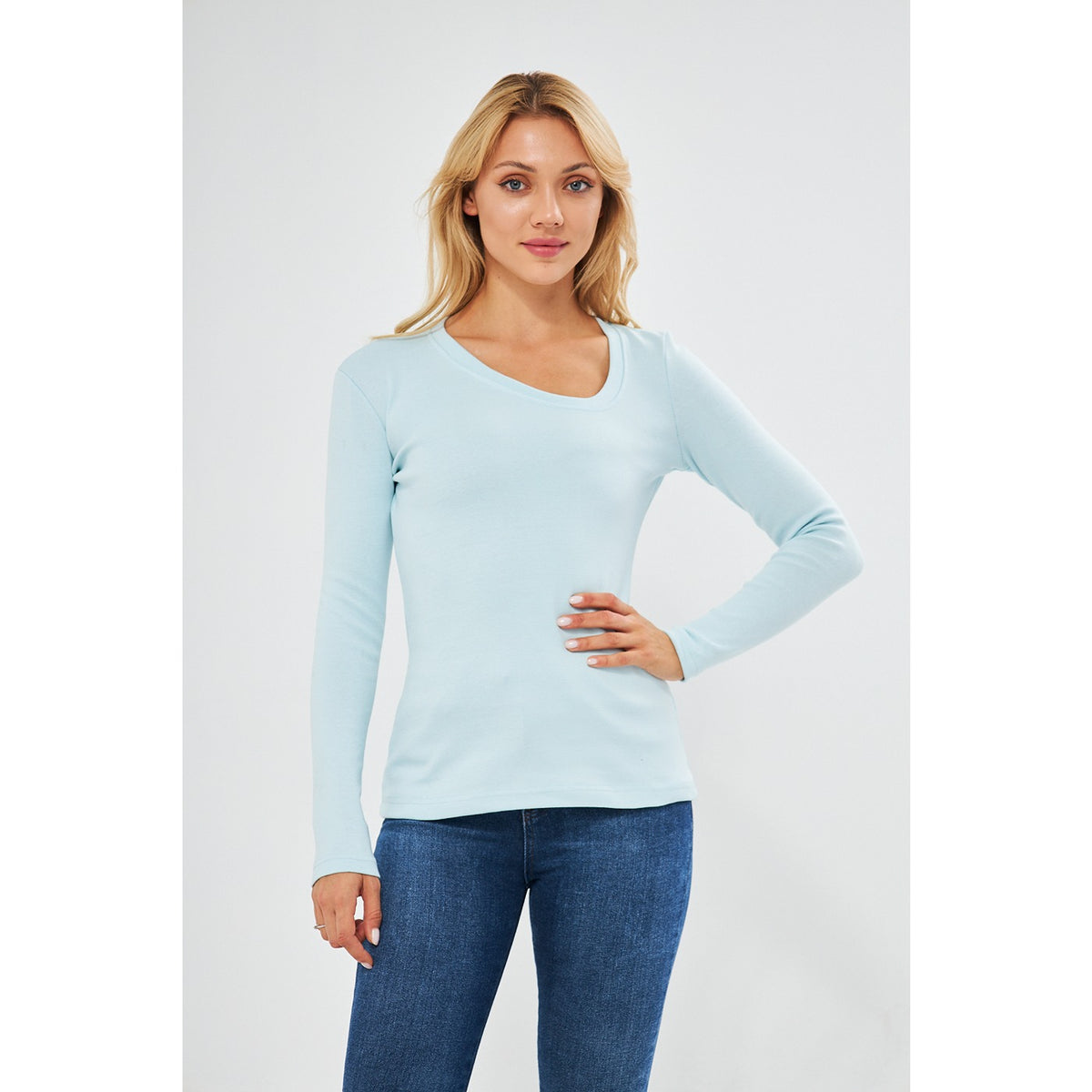 Light Blue Rib Cross Scoop Neck Top | Montivo Pakistan
