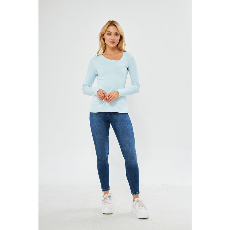 Light Blue Rib Cross Scoop Neck Top | Montivo Pakistan