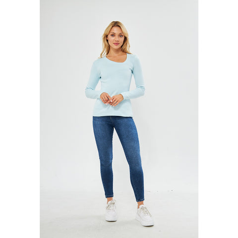 Light Blue Rib Cross Scoop Neck Top | Montivo Pakistan