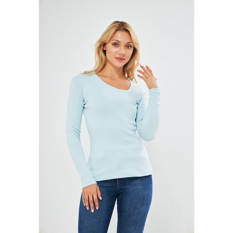 Light Blue Rib Cross Scoop Neck Top | Montivo Pakistan