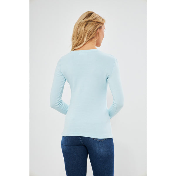 Light Blue Rib Cross Scoop Neck Top | Montivo Pakistan