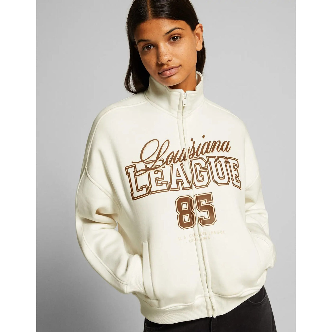 White Printed Sweatshirt with Zipper | Montivo Pakistan