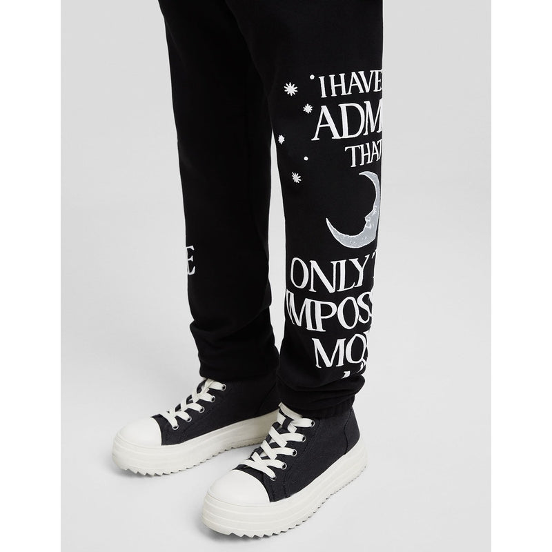 Black Plush Printed Joggers | Montivo Pakistan