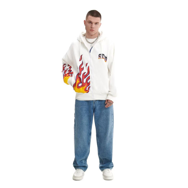 White Printed Sweatshirt with Zipper | Montivo Pakistan