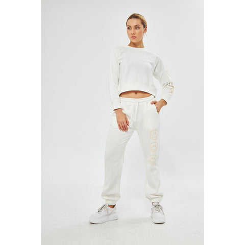 White Oversized Printed Joggers | Montivo Pakistan