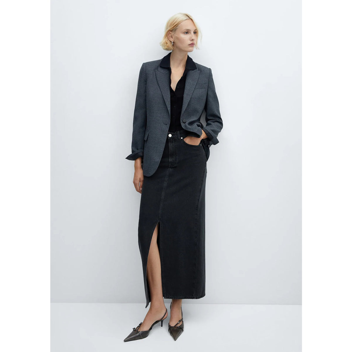 MNG Black Slit Denim Skirt | Montivo Pakistan