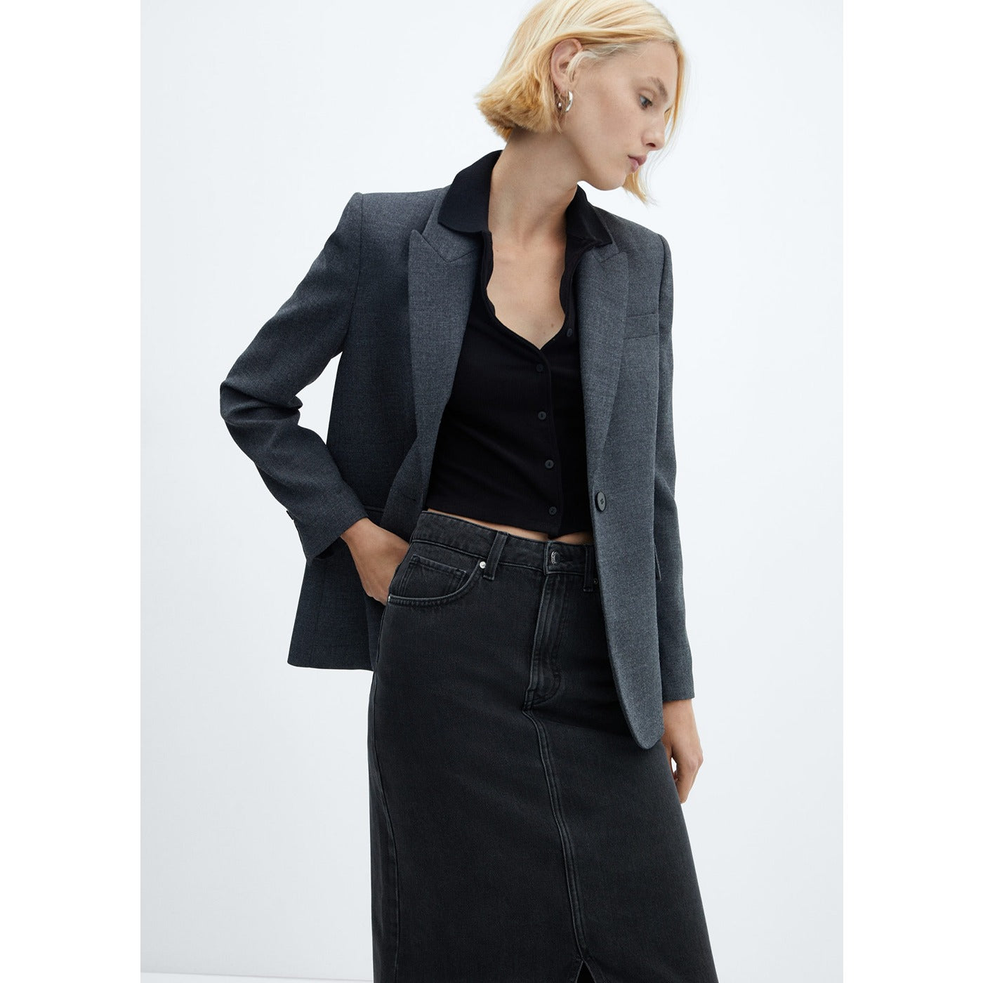 MNG Black Slit Denim Skirt | Montivo Pakistan