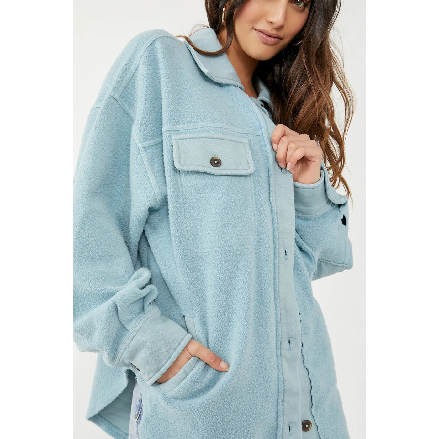 Light Blue Oversized Shirt Jacket | Montivo Pakistan