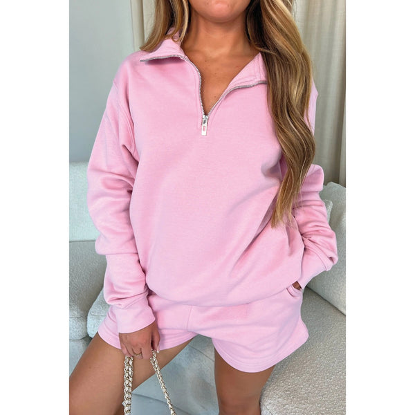 Baby Pink 3/4 Zip Sweatshirt | Montivo Pakistan