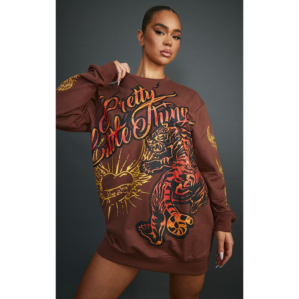 Brown Oversized Graphic Printed Sweatshirt | Montivo Pakistan