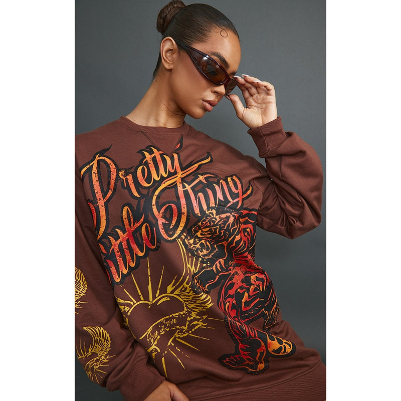 Brown Oversized Graphic Printed Sweatshirt | Montivo Pakistan