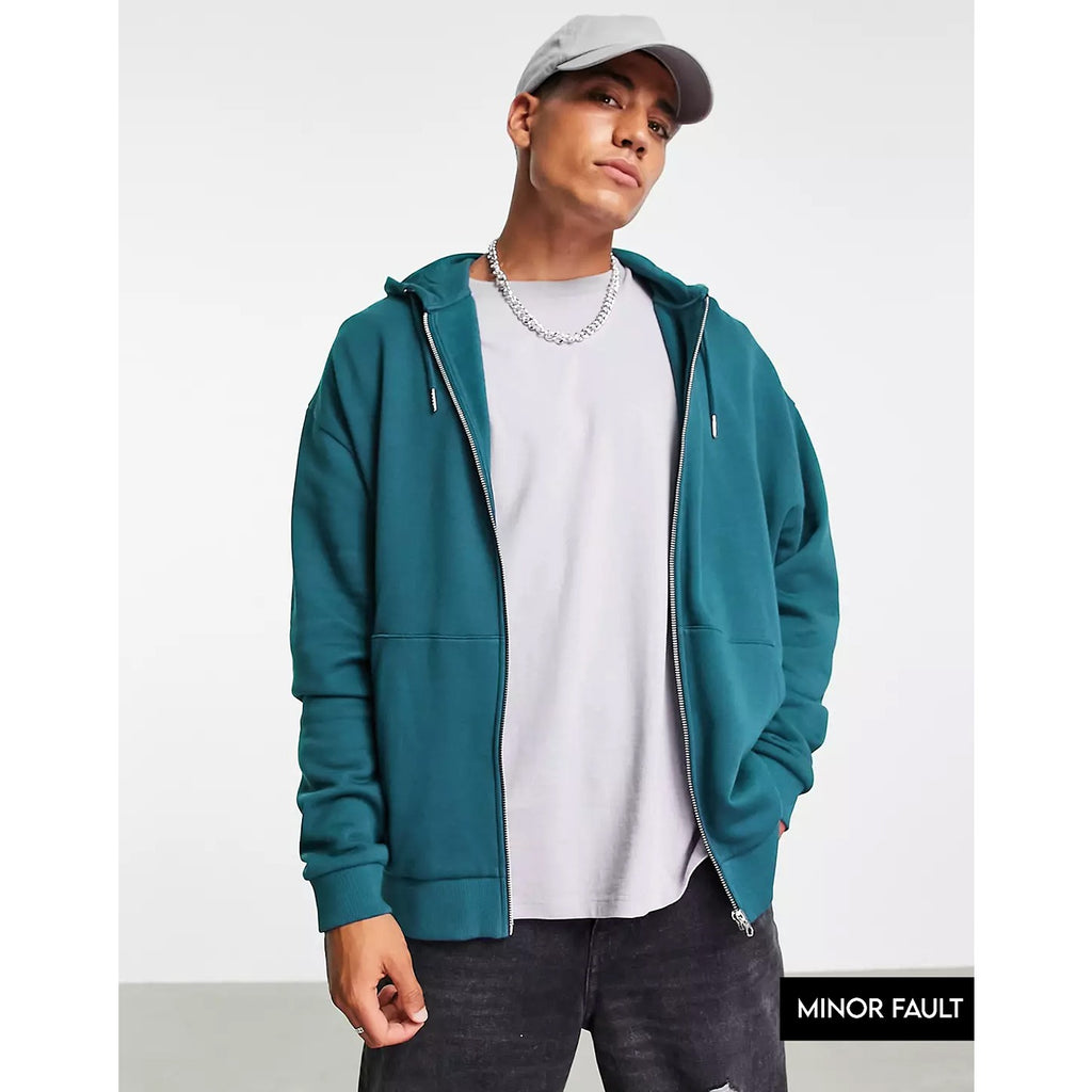 (Minor Fault) Teal Blue Oversized Zipper Hoodie | Montivo Pakistan