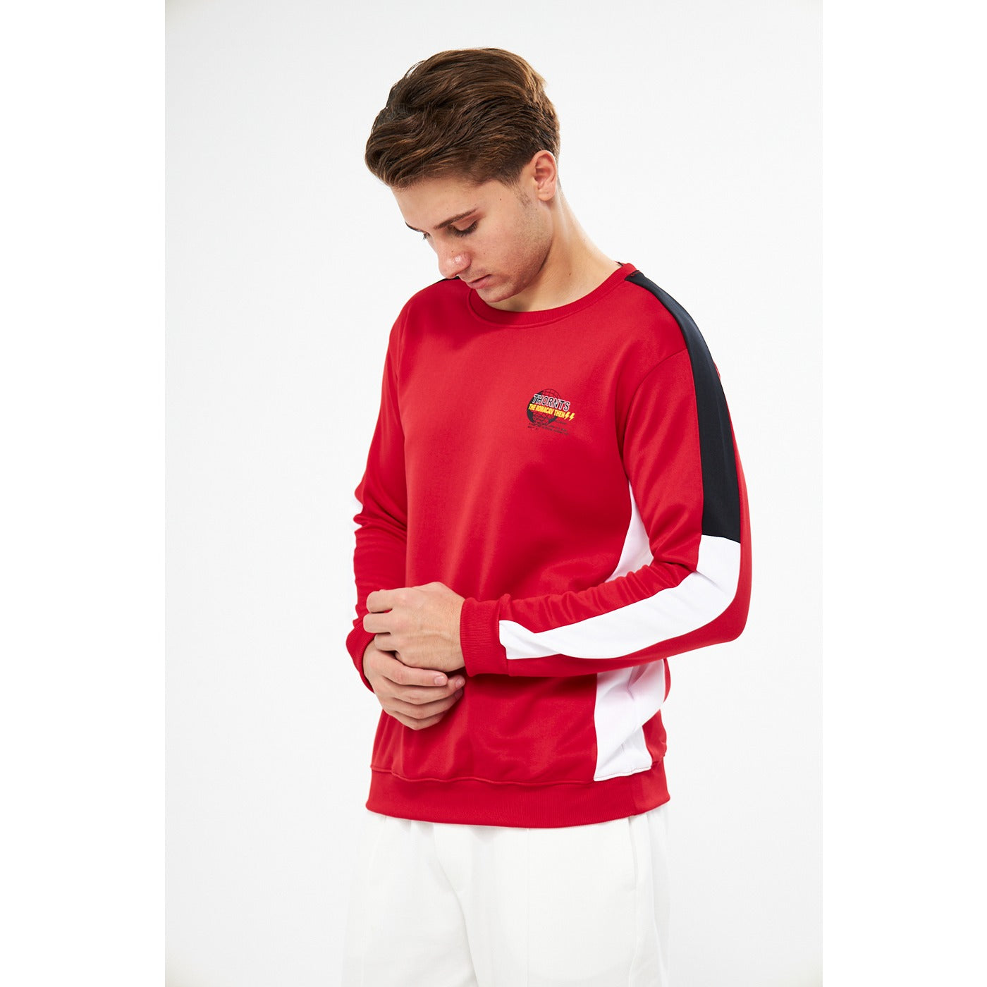 Red Stripe Crew Neck Sweatshirt | Montivo Pakistan