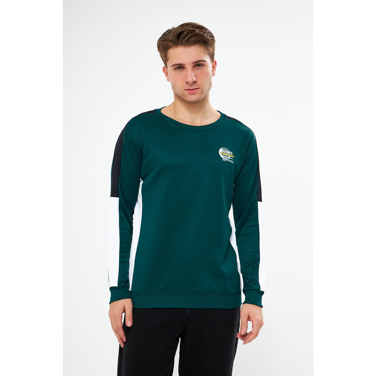 Green Stripe Crew Neck Sweatshirt | Montivo Pakistan
