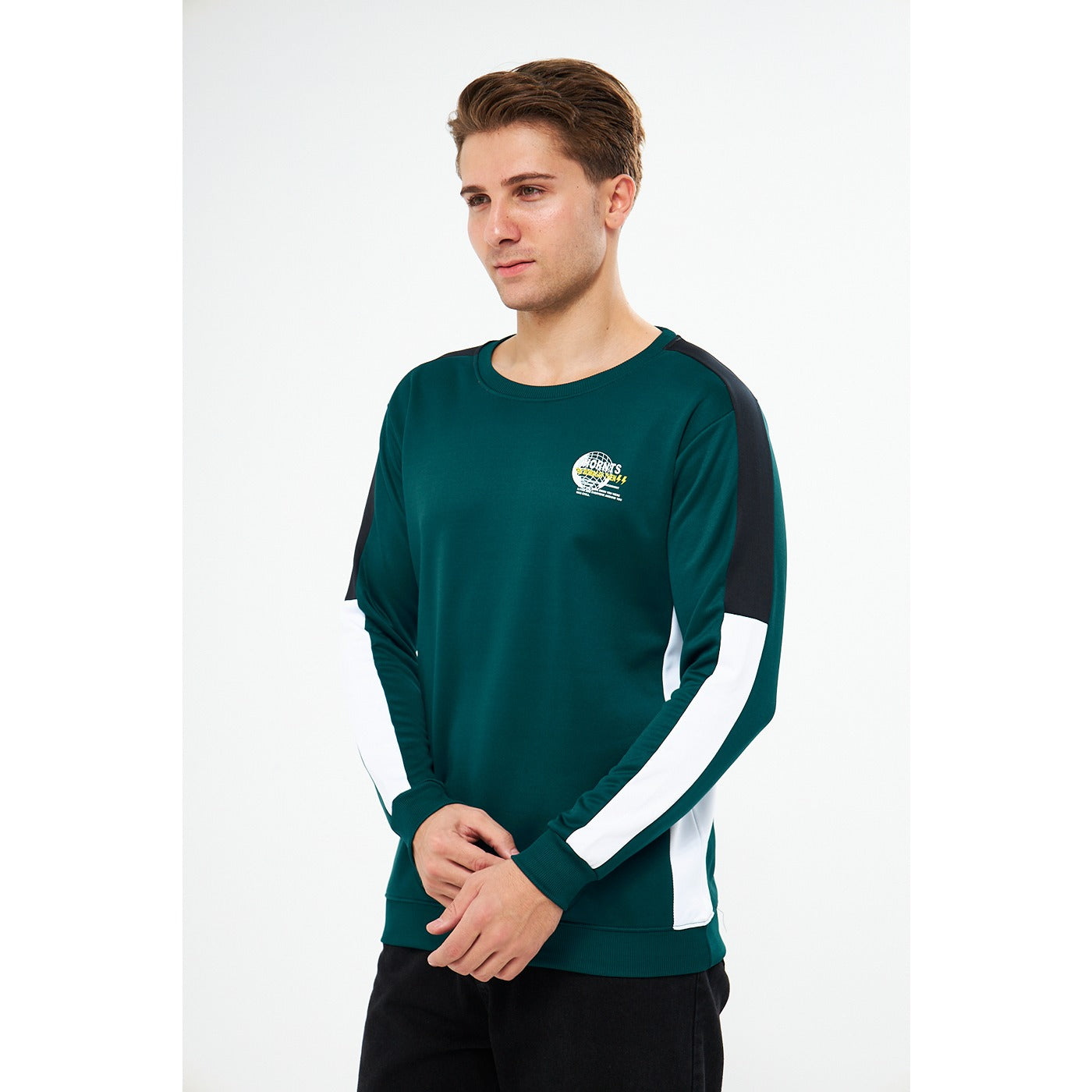 Green Stripe Crew Neck Sweatshirt | Montivo Pakistan