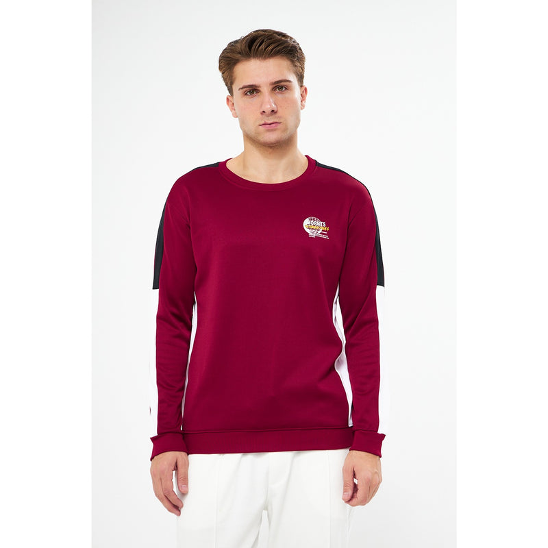 Burgundy Stripe Crew Neck Sweatshirt | Montivo Pakistan
