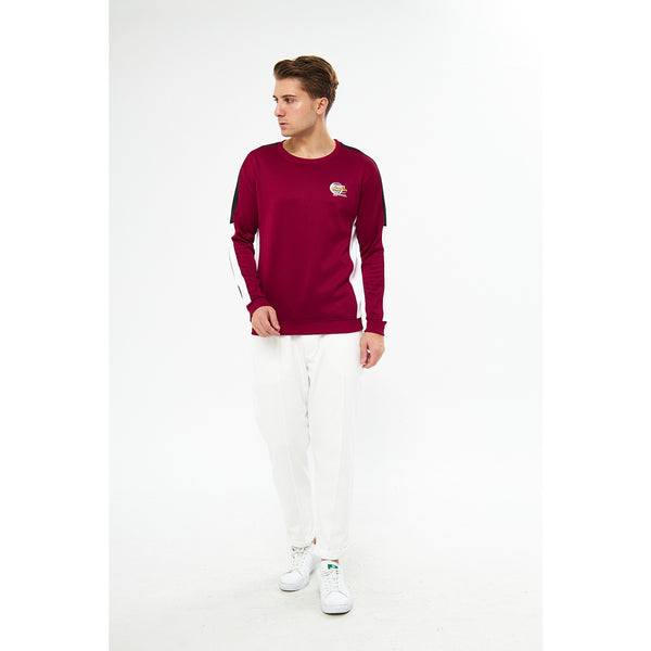 Burgundy Stripe Crew Neck Sweatshirt | Montivo Pakistan