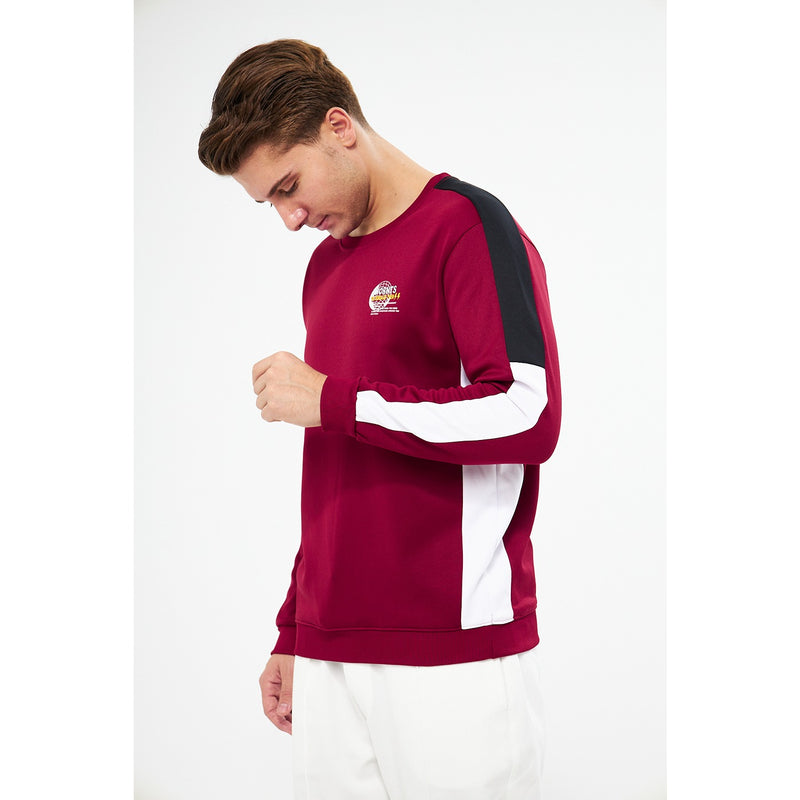 Burgundy Stripe Crew Neck Sweatshirt | Montivo Pakistan