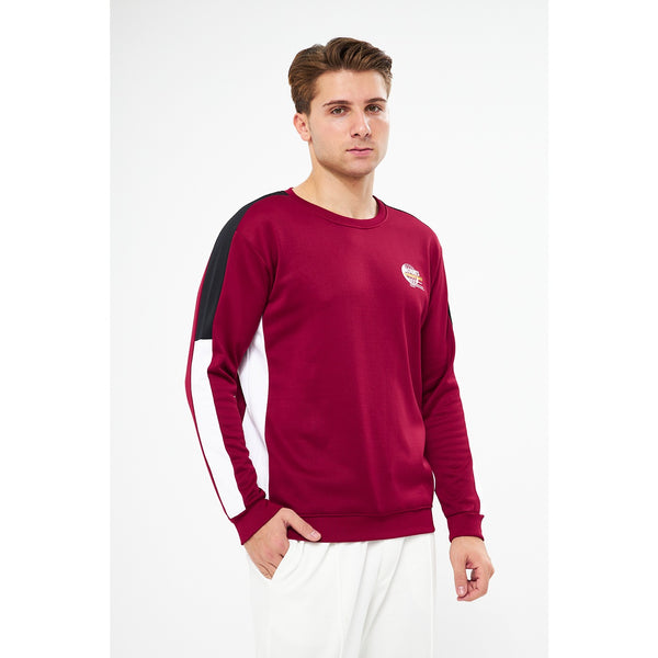 Burgundy Stripe Crew Neck Sweatshirt | Montivo Pakistan