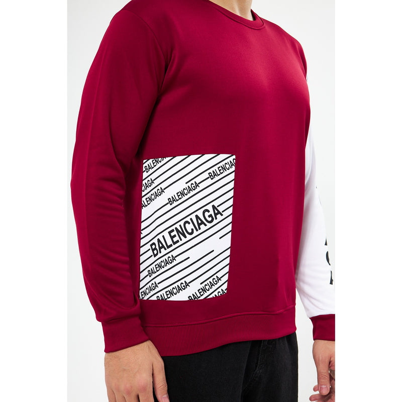 BGA Burgundy Sleeves Contrast Sweatshirt | Montivo Pakistan