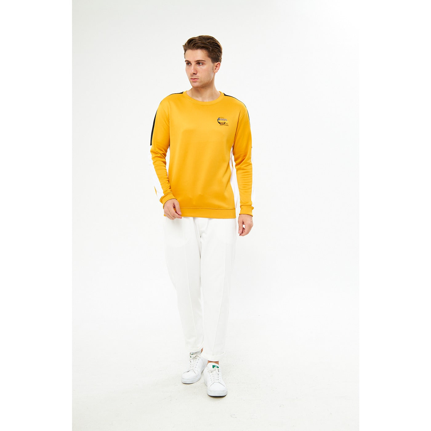 Mustard Stripe Crew Neck Sweatshirt | Montivo Pakistan