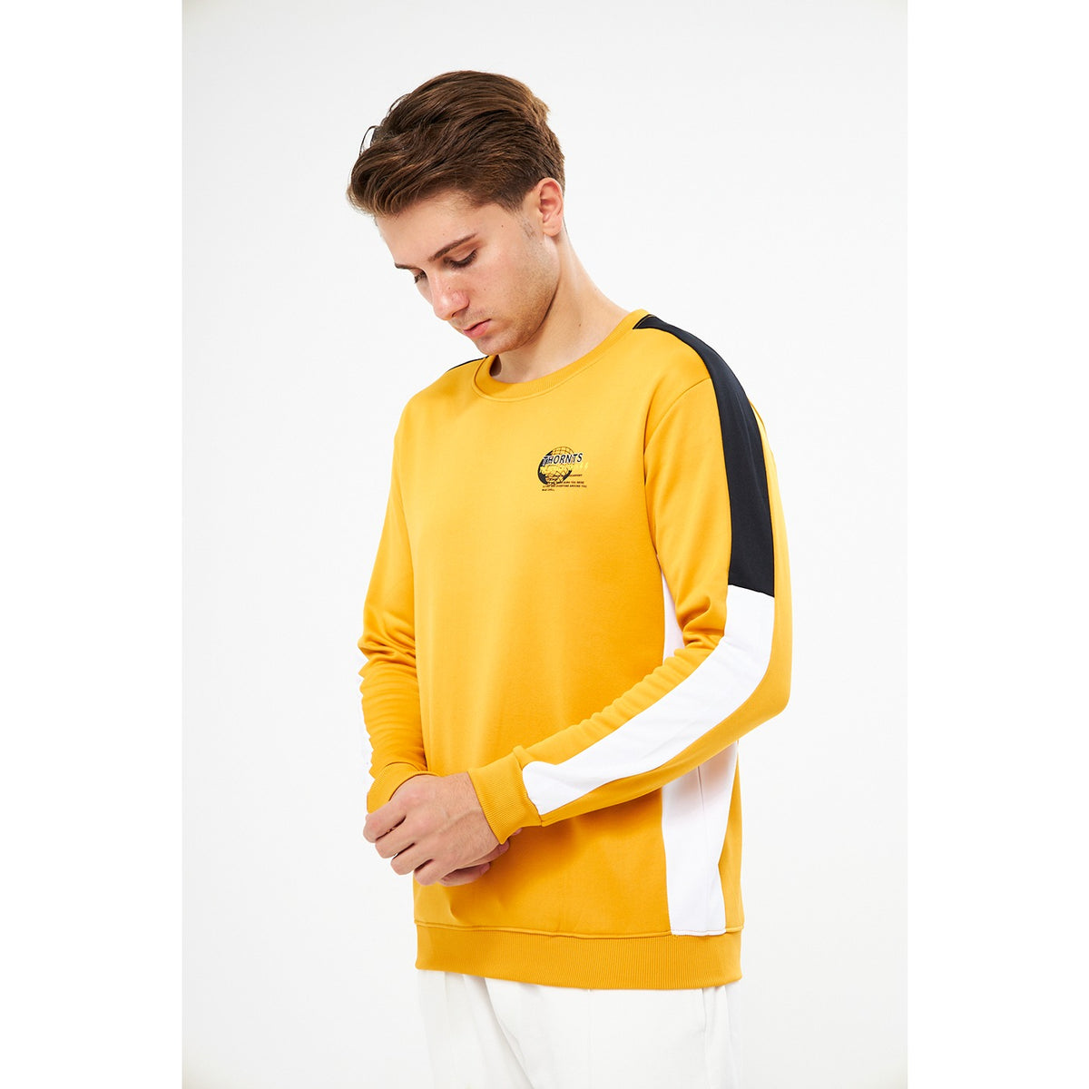 Mustard Stripe Crew Neck Sweatshirt | Montivo Pakistan