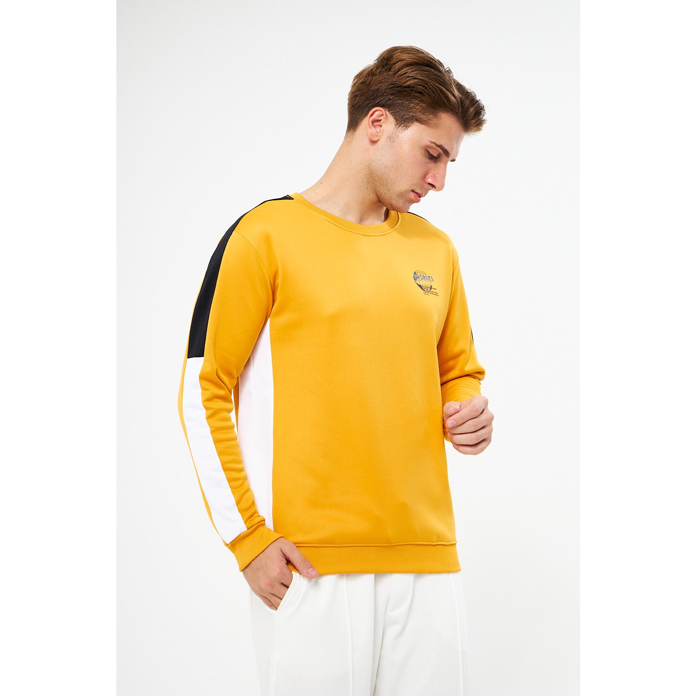 Mustard Stripe Crew Neck Sweatshirt | Montivo Pakistan