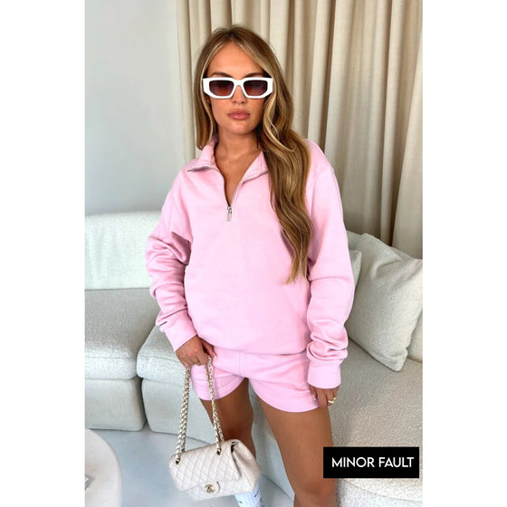 (Minor Fault) Baby Pink 3/4 Zip Sweatshirt | Montivo Pakistan