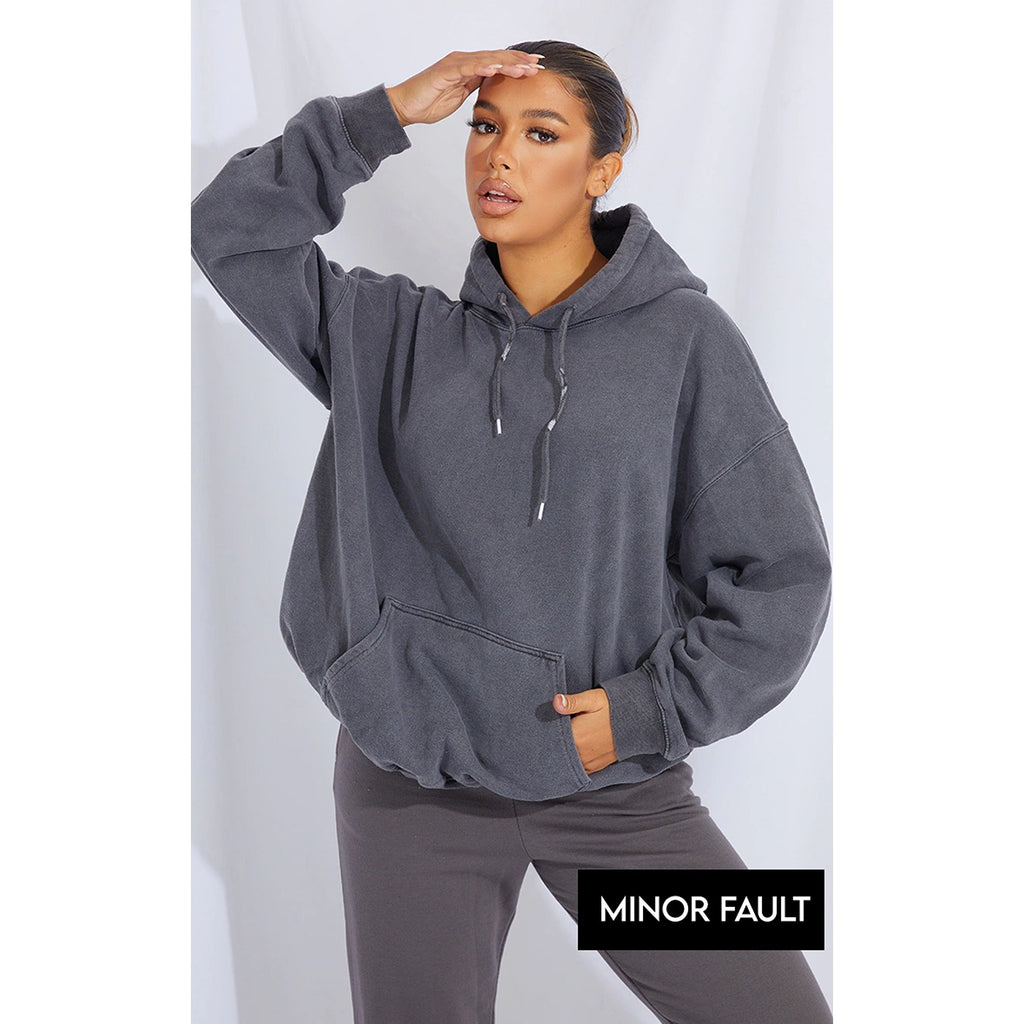 (Minor Fault) Charcoal Washed Oversized Hoodie | Montivo Pakistan