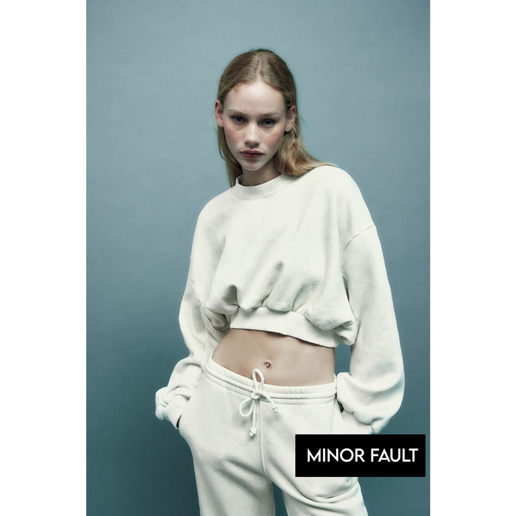 (Minor Fault) White Faded Cropped Sweatshirt | Montivo Pakistan