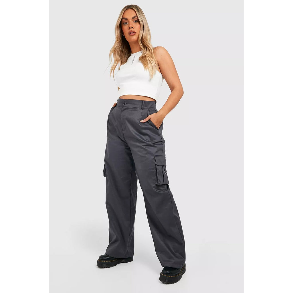 Charcoal Wide Leg Cargo Trousers | Montivo Pakistan