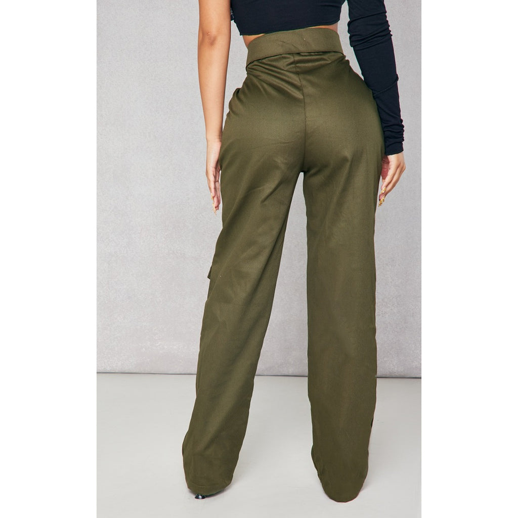 Khaki pocket detail cargo trousers hotsell