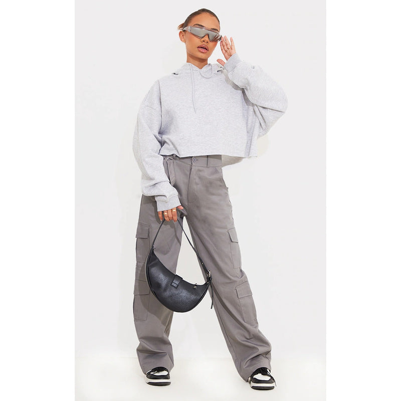 Grey Belted Cargo Straight Leg Trousers | Montivo Pakistan
