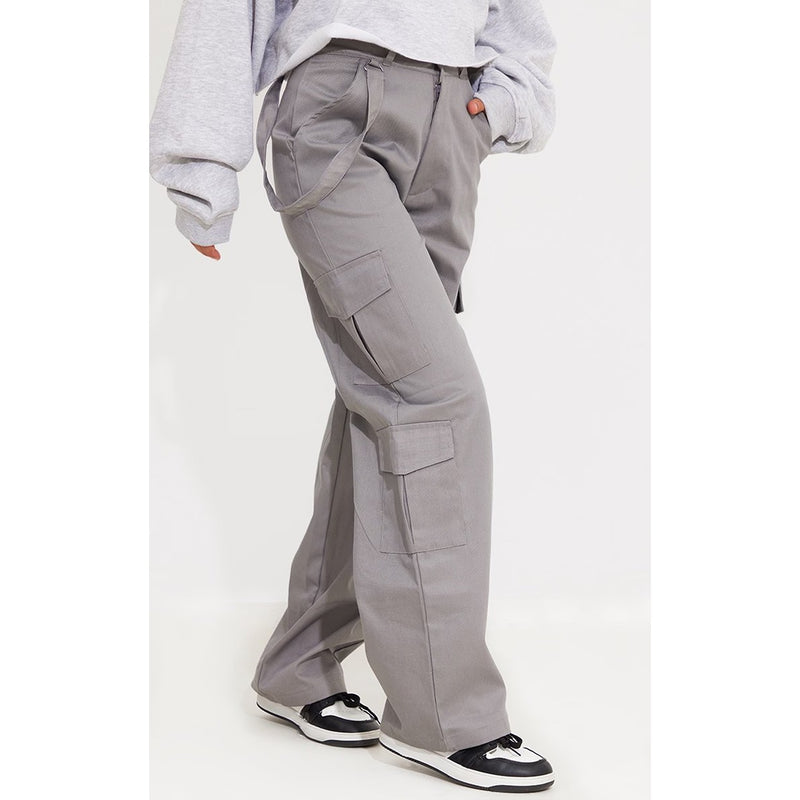 Grey Belted Cargo Straight Leg Trousers | Montivo Pakistan