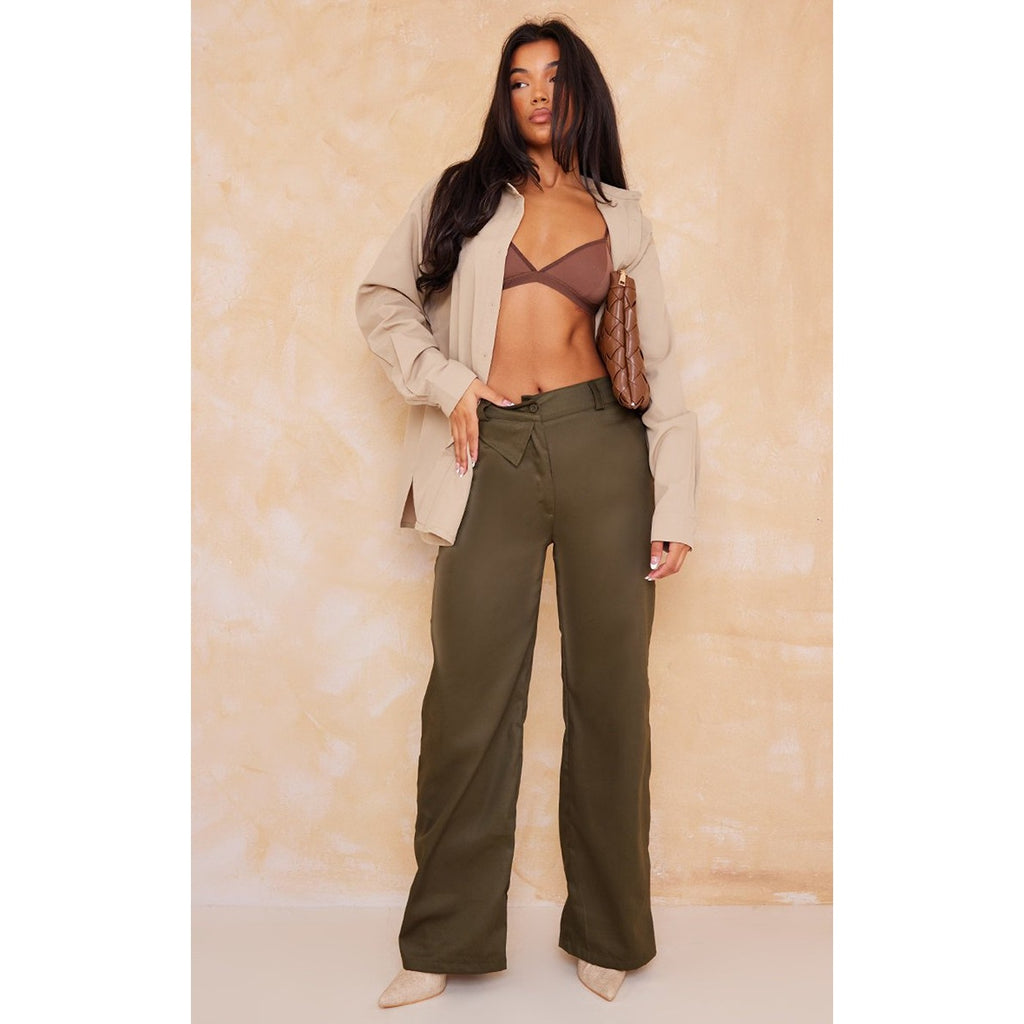 Khaki Tailored Wide Leg Trousers | Montivo Pakistan