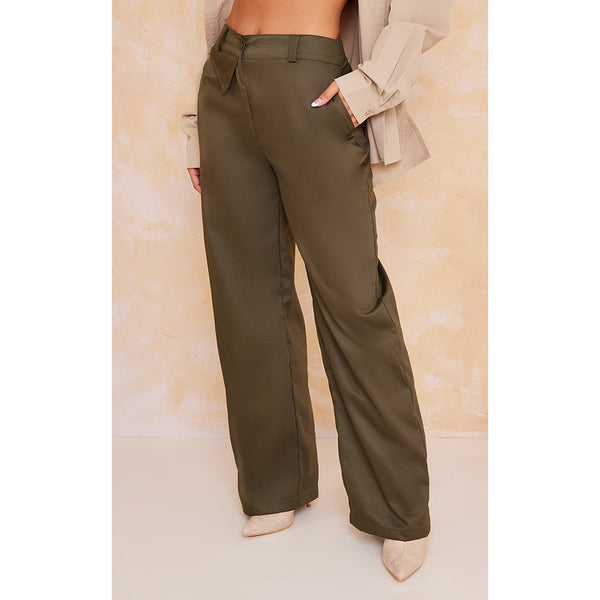 Khaki Tailored Wide Leg Trousers | Montivo Pakistan