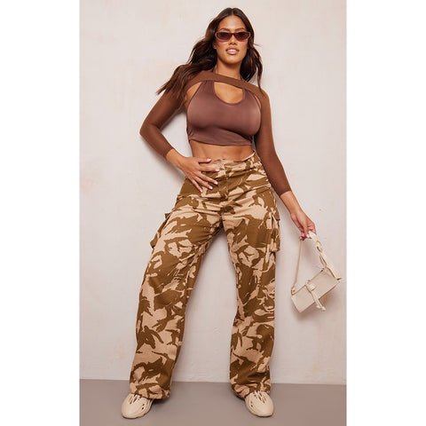Stone Camo Wide Leg Cargo Trousers | Montivo Pakistan