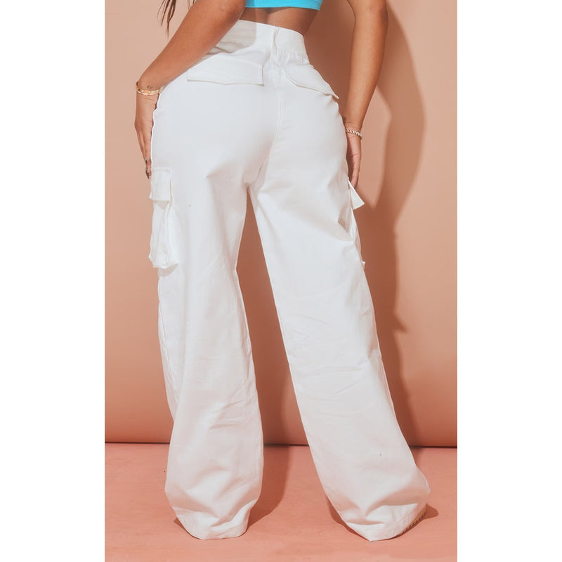 Cream Wide Leg Cargo Trousers | Montivo Pakistan