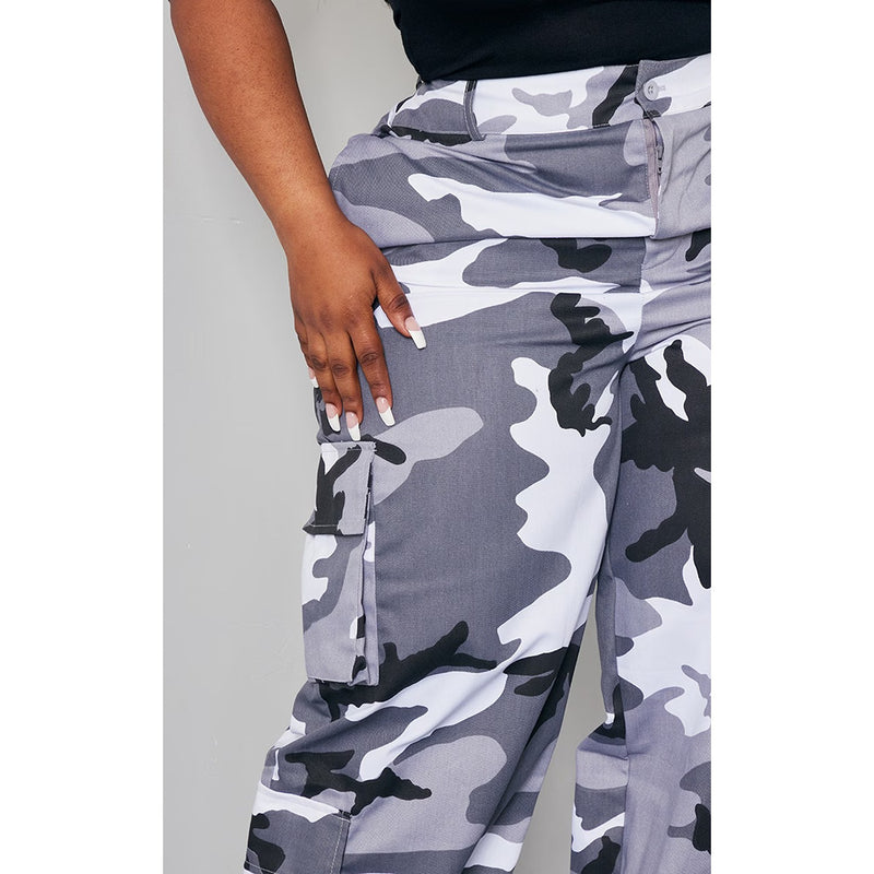 Light Grey Camo Wide Leg Cargo Trousers | Montivo Pakistan