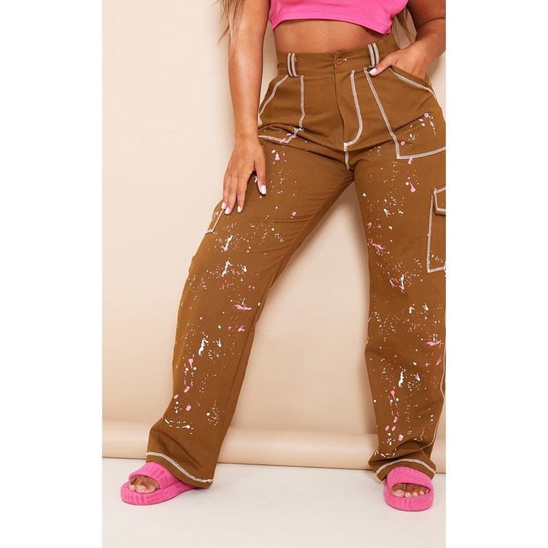 Contrast Stitch Paint Splatter Cargo Trousers | Montivo Pakistan