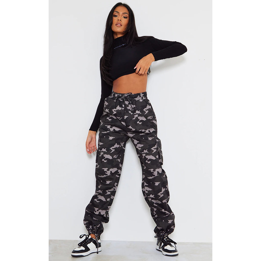 Grey Drawstring Camo Cargo Trousers | Montivo Pakistan