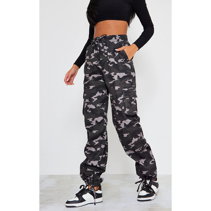 Grey Drawstring Camo Cargo Trousers | Montivo Pakistan
