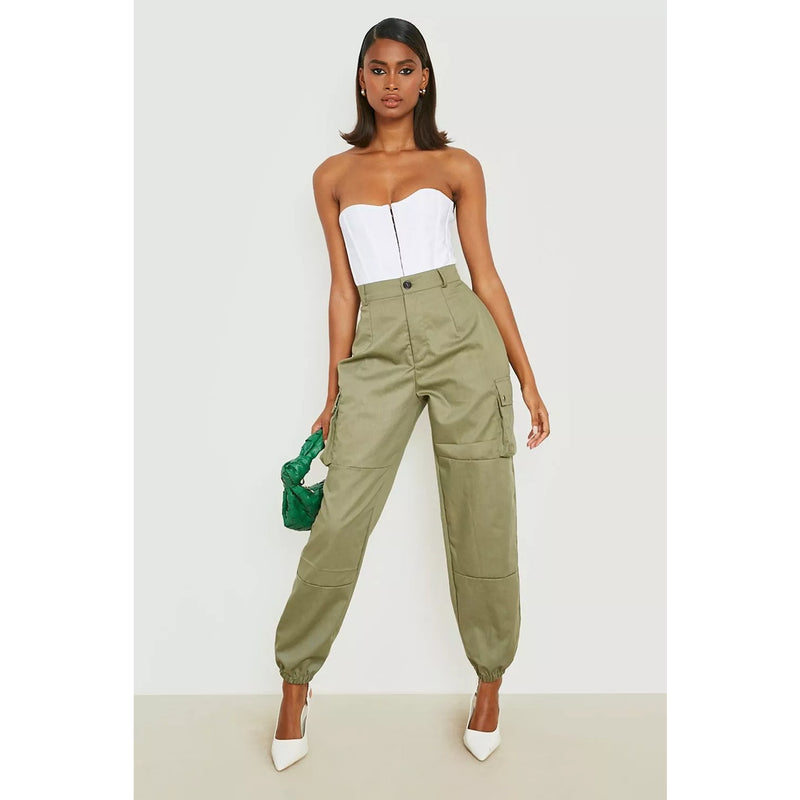 Green High Waist Woven Cargo Pants | Montivo Pakistan
