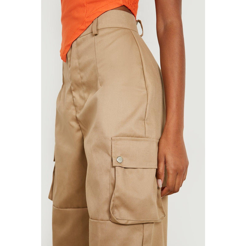 Beige High Waist Woven Cargo Pants | Montivo Pakistan
