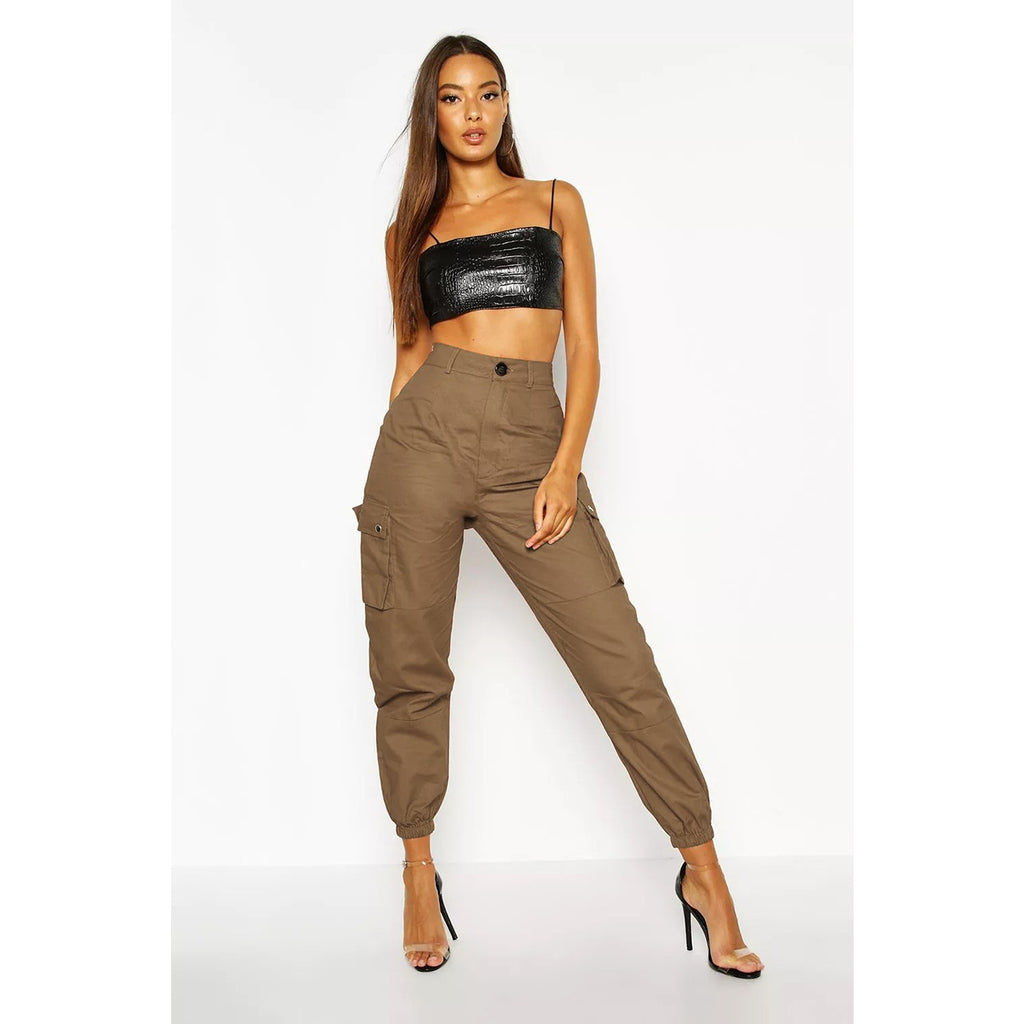 Coffee High Waist Woven Cargo Pants | Montivo Pakistan