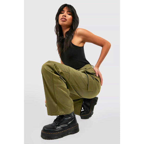 Khaki High Waisted Cargo Trousers | Montivo Pakistan