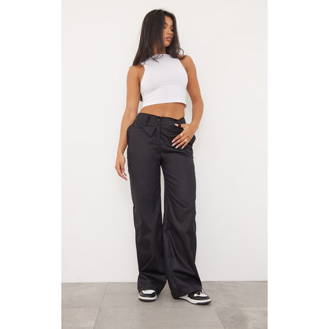 Black Wide Leg Twill Trousers | Montivo Pakistan